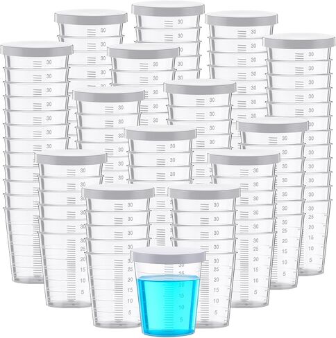 Yiyiring 200 Pcs Plastic Medicine Cups with Lid 30ml Clear Medical Measuring Scale Cups Measure Graduated Container for Medical Purposes or Mixing and Measuring Resin Epoxy DIY Arts in Saudi Arabia