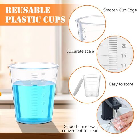 Yiyiring 200 Pcs Plastic Medicine Cups with Lid 30ml Clear Medical Measuring Scale Cups Measure Graduated Container for Medical Purposes or Mixing and Measuring Resin Epoxy DIY Arts in Saudi Arabia