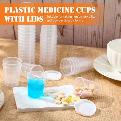 Yiyiring 200 Pcs Plastic Medicine Cups with Lid 30ml Clear Medical Measuring Scale Cups Measure Graduated Container for Medical Purposes or Mixing and Measuring Resin Epoxy DIY Arts in Saudi Arabia