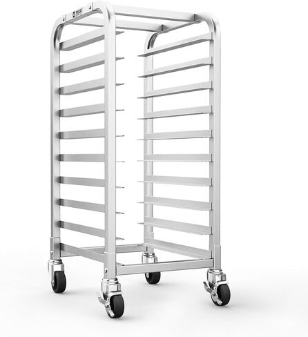 حامل صينية من صفائح الألومنيوم من TenUp مكون من 10 طبقات NSF، وعربة تبريد وتخزين للمخبوزات التجارية بعجلات، ورف كعكة عالي التحمل - 26 بوصة طول × 20 بوصة عرض × 38 بوصة ارتفاع in Kuwait