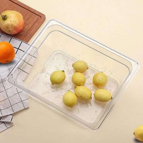 ArrErr 4 عبوات من رف تصريف الطعام من البلاستيك الشفاف، صينية تصريف سفلية من البلاستيك الشفاف مقاس 1/6، مقالي طعام من البولي كربونات الشفافة مع أغطية، مقالي من البولي كربونات التجارية قابلة للتكديس العميق، مطبخ ومطعم لإعداد الطعام in Kuwait