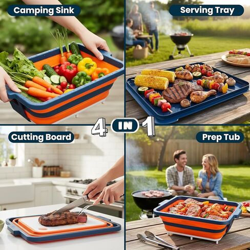 Collapsible BBQ Prep Tub with Lid and Cutting Board – XL Meat Marinating Container – Barbecue Accessory for Brisket, Grilling, Smoking, Tailgate & Camping – Brine & Meal Prep System for Outdoor Grill in Saudi Arabia