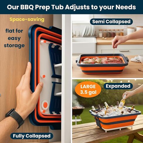 Collapsible BBQ Prep Tub with Lid and Cutting Board – XL Meat Marinating Container – Barbecue Accessory for Brisket, Grilling, Smoking, Tailgate & Camping – Brine & Meal Prep System for Outdoor Grill in Saudi Arabia
