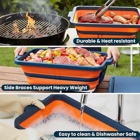 Collapsible BBQ Prep Tub with Lid and Cutting Board – XL Meat Marinating Container – Barbecue Accessory for Brisket, Grilling, Smoking, Tailgate & Camping – Brine & Meal Prep System for Outdoor Grill in Saudi Arabia