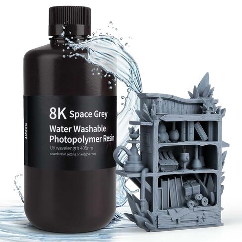 ELEGOO 8K Water Washable 3D Printer Resin, 405nm UV Curing Photopolymer Resina Best for 12K/14K/16K Saturn Mars Jupiter MSLA DLP LCD Impresora 1000Gram Space Grey in Saudi Arabia