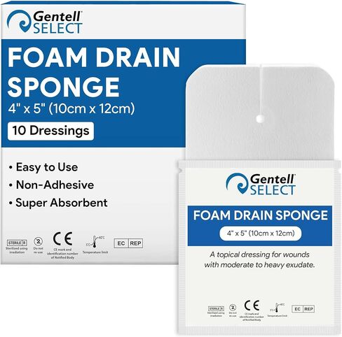 إسفنجات تصريف رغوية 4x5-10 وسادات معقمة غير ذات حدود - إسفنجات مقسمة غير لاصقة وعالية الامتصاص للتصريف - جيدة للأنابيب الوريدية، وأنابيب G، ومستلزمات ثقب القصبة الهوائية in Kuwait
