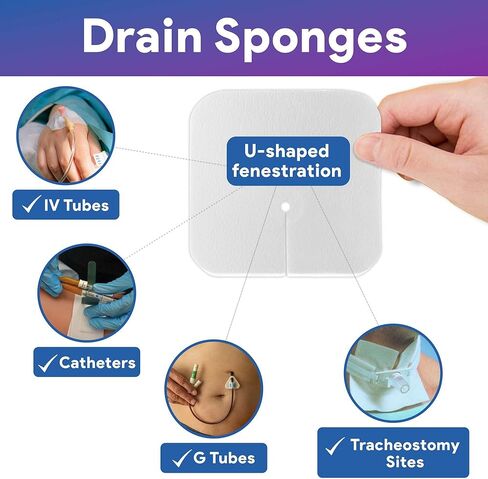 إسفنجات تصريف رغوية 4x5-10 وسادات معقمة غير ذات حدود - إسفنجات مقسمة غير لاصقة وعالية الامتصاص للتصريف - جيدة للأنابيب الوريدية، وأنابيب G، ومستلزمات ثقب القصبة الهوائية in Kuwait