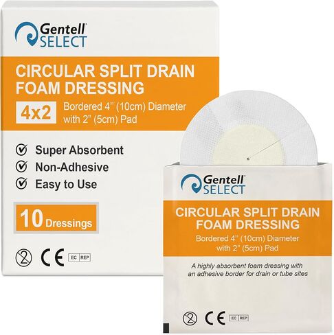 إسفنجات تصريف إسفنجية دائرية 4x2-10 وسادات معقمة غير محاطة بالكعب والمفاصل - إسفنجة مقسمة غير لاصقة وعالية الامتصاص للصرف - جيدة للأنابيب الوريدية وأنابيب G ومستلزمات ثقب القصبة الهوائية in Kuwait