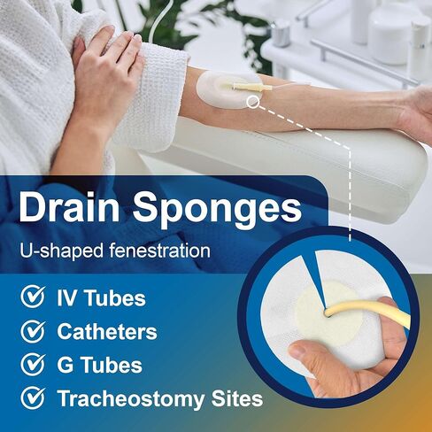 إسفنجات تصريف إسفنجية دائرية 4x2-10 وسادات معقمة غير محاطة بالكعب والمفاصل - إسفنجة مقسمة غير لاصقة وعالية الامتصاص للصرف - جيدة للأنابيب الوريدية وأنابيب G ومستلزمات ثقب القصبة الهوائية in Kuwait