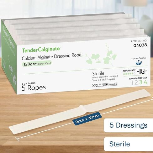 Calcium Alginate Rope - 5 Pack of .75 inches x 12 inches (2cm x 30cm) Calginate Dressings - Sterile and Highly Absorbent - Calcium Alginate Wound Dressings for Packing and More in Kuwait