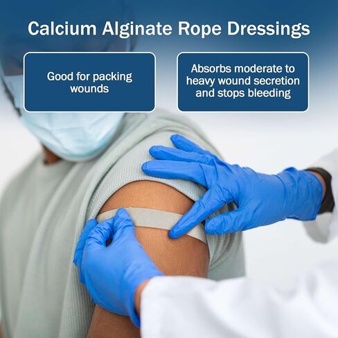 Calcium Alginate Rope - 5 Pack of .75 inches x 12 inches (2cm x 30cm) Calginate Dressings - Sterile and Highly Absorbent - Calcium Alginate Wound Dressings for Packing and More in Kuwait