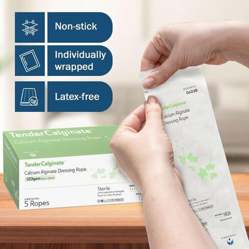 Calcium Alginate Rope - 5 Pack of .75 inches x 12 inches (2cm x 30cm) Calginate Dressings - Sterile and Highly Absorbent - Calcium Alginate Wound Dressings for Packing and More in Kuwait