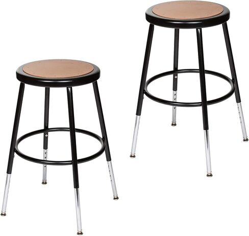 OEF Furnishings OEF6230H/2 Premium Commercial-Grade All-Purpose Round Stool (Height-Adjustable, 30–38 inch Range, Gray Frame, Masonite Wood Seat, 2-Pack) in Kuwait