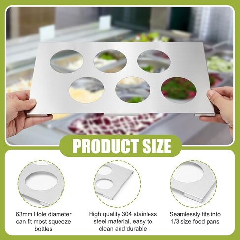 LemonRoad 2 Pack 6 Hole Stainless Steel Squeeze Bottle Template Fits 1/3 Size Food Pan Holds Six 63mm Diameter Bottles for Restaurant Kitchen Sauces Dressings or Condiments Convenient Storage in Kuwait