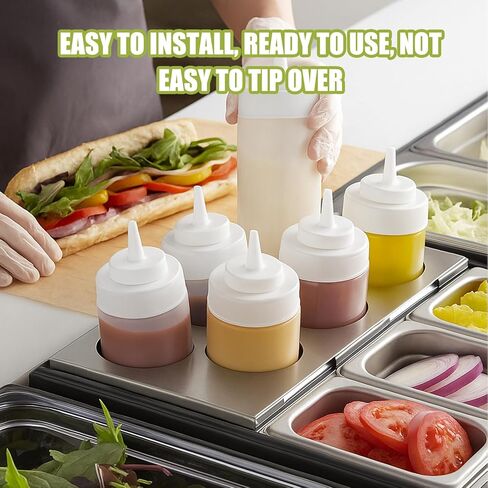 LemonRoad 2 Pack 6 Hole Stainless Steel Squeeze Bottle Template Fits 1/3 Size Food Pan Holds Six 63mm Diameter Bottles for Restaurant Kitchen Sauces Dressings or Condiments Convenient Storage in Kuwait