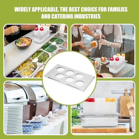 LemonRoad 2 Pack 6 Hole Stainless Steel Squeeze Bottle Template Fits 1/3 Size Food Pan Holds Six 63mm Diameter Bottles for Restaurant Kitchen Sauces Dressings or Condiments Convenient Storage in Kuwait