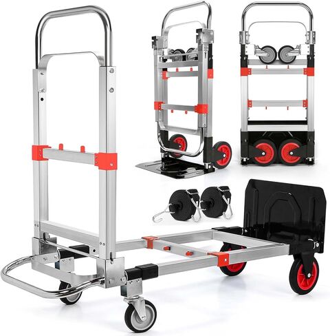 Upgraded 3 in 1 Aluminum Folding Hand Truck, 600 lbs Convertible Heavy Duty Dolly Cart, Collapsible Hand Trucks with 4 Rubber Wheels and Retractable Handle for Home, Warehouse, Supermarket (Blue) in Saudi Arabia