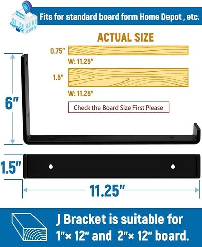 LEOPO 12 inch Shelf Brackets 6-Pack ,1/5 inch Thick Heavy Duty Industrial Bracket for DIY Floating Shelf Support, Black Coated Wall Shelf Support 11.25" x 6" x 1.5" in Saudi Arabia