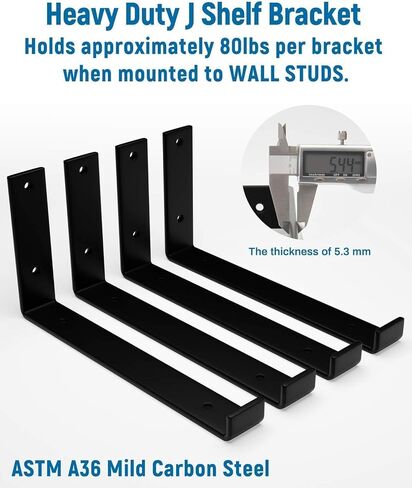LEOPO 12 inch Shelf Brackets 6-Pack ,1/5 inch Thick Heavy Duty Industrial Bracket for DIY Floating Shelf Support, Black Coated Wall Shelf Support 11.25" x 6" x 1.5" in Saudi Arabia