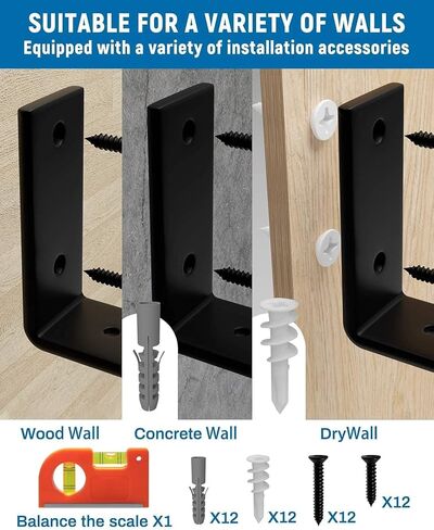 LEOPO 12 inch Shelf Brackets 6-Pack ,1/5 inch Thick Heavy Duty Industrial Bracket for DIY Floating Shelf Support, Black Coated Wall Shelf Support 11.25" x 6" x 1.5" in Saudi Arabia