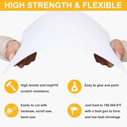 Kinlink White ABS Plastic Sheet 8" x 12"x 0.04" Flexible Moldable Impact Strength and High Tensile 1/25" Thick (1mm) Abs Sheet, Moldable Plastic DIY Materials for Home Decor and Handicrafts, 6 Pack in Kuwait