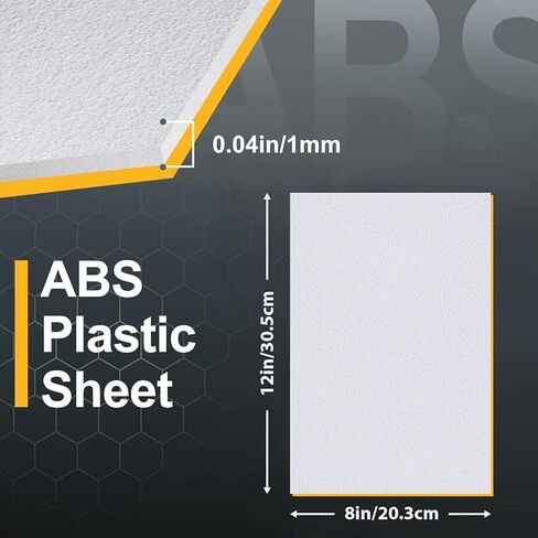 Kinlink White ABS Plastic Sheet 8" x 12"x 0.04" Flexible Moldable Impact Strength and High Tensile 1/25" Thick (1mm) Abs Sheet, Moldable Plastic DIY Materials for Home Decor and Handicrafts, 6 Pack in Kuwait