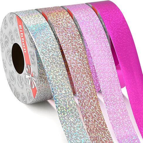 4 Rolls Christmas Shiny Waterproof Ribbon, 2 Inch x 50 Yards Green Silver Red Gold Xmas Curling Plastic Ribbon for Gifts Package Wrapping, Bows, Festival Art Craft Party Decor in Kuwait