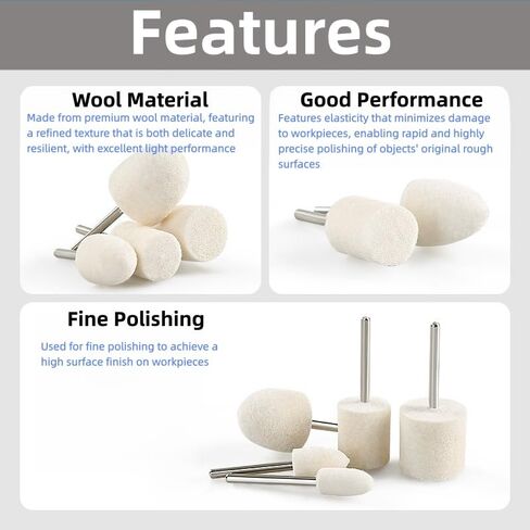 MiJunHD 20Pcs Wool Polishing Wheels Wool Felt Mounted Mandrel Points Polishing Buffing Wheel Grinding Head with 3mm Shank Rotary Tool Kit for Jade Glass Metal Wood(Bullet,12mm) in Saudi Arabia