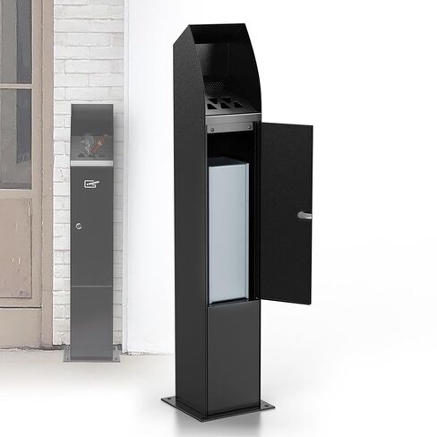 Artcraftvirtue Commercial Trash Can Disposal Outdoor Vertical Trash Can Standing Rubbish Bin for Patios Gardens Hotels Pubs Offices(Black) in Kuwait