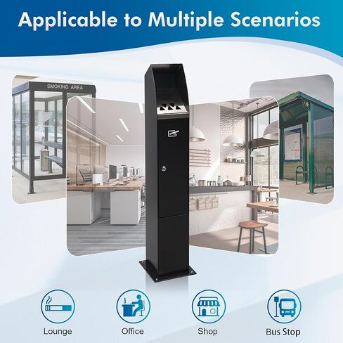 Artcraftvirtue Commercial Trash Can Disposal Outdoor Vertical Trash Can Standing Rubbish Bin for Patios Gardens Hotels Pubs Offices(Black) in Kuwait