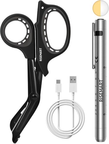 RISEMART Rechargeable Pen Light for Nurses with Trauma Shear, Nurse Scissors and Pen Light Set, 7.5" Medical Scissor and 2 LED Sources Penlight, Nursing Student Essentials (Blue+Blue) in Saudi Arabia