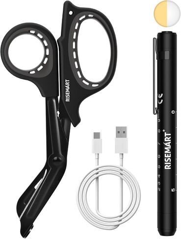 RISEMART Rechargeable Pen Light for Nurses with Trauma Shear, Nurse Scissors and Pen Light Set, 7.5" Medical Scissor and 2 LED Sources Penlight, Nursing Student Essentials (Blue+Blue) in Saudi Arabia