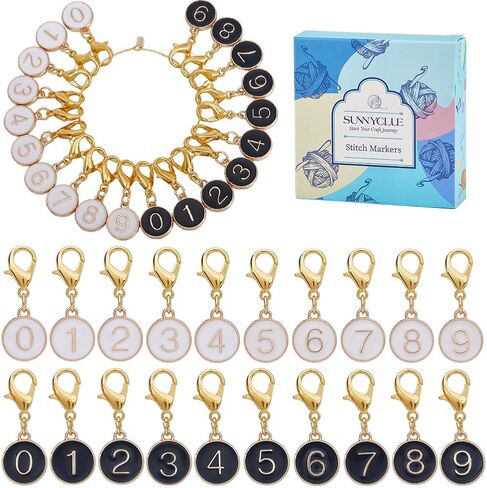 SUNNYCLUE 1 Box 20Pcs Stitch Marker Numbers 0~9 Crochet Markers Silicone Bead Planner Charms Removable Leverback Alloy Enamel Locking Knit Marker for Crocheting Knitting Quilting Sewing Jewelry Making in Saudi Arabia