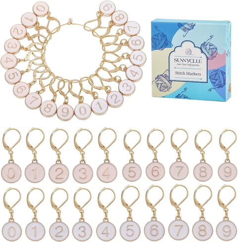 SUNNYCLUE 1 Box 20Pcs Stitch Marker Numbers 0~9 Crochet Markers Silicone Bead Planner Charms Removable Leverback Alloy Enamel Locking Knit Marker for Crocheting Knitting Quilting Sewing Jewelry Making in Saudi Arabia