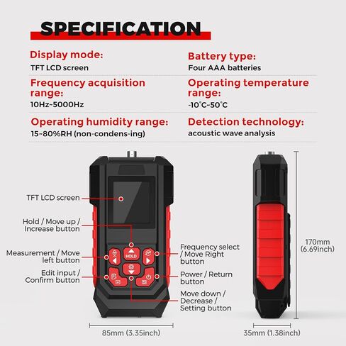 جهاز اختبار شد الحزام الصوتي، مقياس شد الحزام من 10 هرتز إلى 5000 هرتز، جهاز اختبار شد الحزام 999.9 ملم مع شاشة TFT LCD، قياس سريع صوتي، وضع قياس فردي/مستمر، 999 مجموعة من مجموعات تخزين البيانات in Kuwait