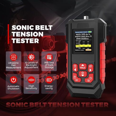 جهاز اختبار شد الحزام الصوتي، مقياس شد الحزام من 10 هرتز إلى 5000 هرتز، جهاز اختبار شد الحزام 999.9 ملم مع شاشة TFT LCD، قياس سريع صوتي، وضع قياس فردي/مستمر، 999 مجموعة من مجموعات تخزين البيانات in Kuwait