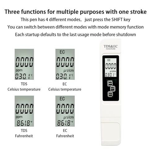 جهاز اختبار المياه الرقمي 4 في 1 الجديد كليًا لعام 2025 - مقياس TDS EC دقيق وموثوق به ودرجة الحرارة (درجة مئوية، درجة فهرنهايت) - 0-9999 جزء في المليون - اختبار احترافي لمياه الشرب ونظام RO/DI وأحواض السمك وما إلى ذلك in Kuwait