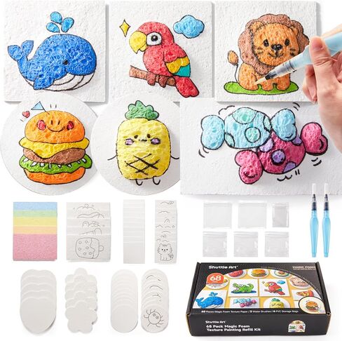 Shuttle Art 44 Pcs Magic Foam Texture Painting Kit, Including 28 Pcs Foam Texture Paper, 12 Colors Brush Tip Acrylic Paint Markers, Magical 3D Effect Texture Painting Kit in Saudi Arabia
