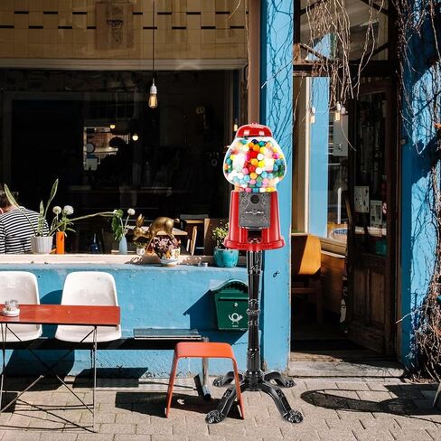 آلة علكة ZIEGIAN مقاس 15 بوصة مع حامل - آلة علكة فقاعية عتيقة مع كرة زجاجية وقاعدة معدنية - موزع حلوى للعملات المعدنية أو توزيع بدون عملات معدنية للأطفال (أحمر) in Kuwait