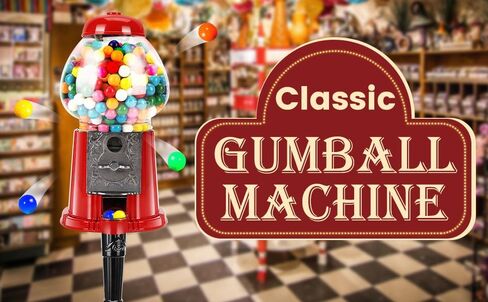 آلة علكة ZIEGIAN مقاس 15 بوصة مع حامل - آلة علكة فقاعية عتيقة مع كرة زجاجية وقاعدة معدنية - موزع حلوى للعملات المعدنية أو توزيع بدون عملات معدنية للأطفال (أحمر) in Kuwait