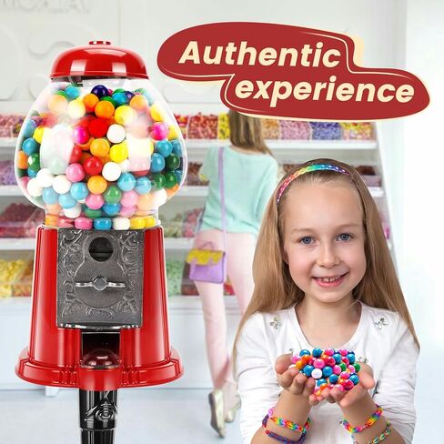 آلة علكة ZIEGIAN مقاس 15 بوصة مع حامل - آلة علكة فقاعية عتيقة مع كرة زجاجية وقاعدة معدنية - موزع حلوى للعملات المعدنية أو توزيع بدون عملات معدنية للأطفال (أحمر) in Kuwait
