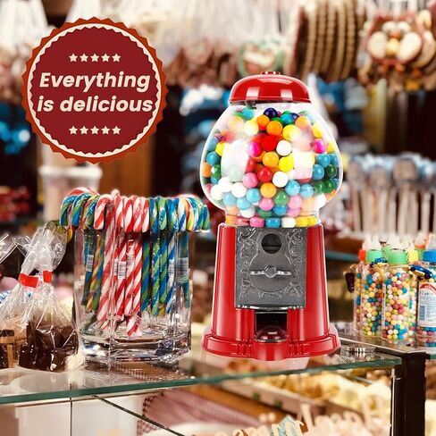 آلة علكة ZIEGIAN مقاس 15 بوصة مع حامل - آلة علكة فقاعية عتيقة مع كرة زجاجية وقاعدة معدنية - موزع حلوى للعملات المعدنية أو توزيع بدون عملات معدنية للأطفال (أحمر) in Kuwait