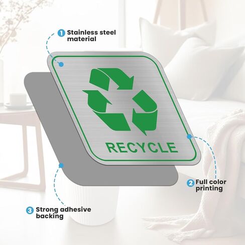 علامات القمامة وإعادة التدوير، لافتات ذاتية اللصق من معدن الألومنيوم لحاويات النفايات المكتبية الخارجية وعلب المطبخ وصناديق القمامة in Kuwait