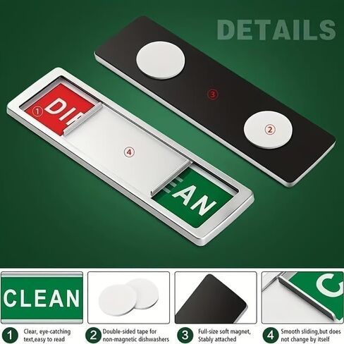 Dishwasher Status Sign with Sliding Indicator - Dirty/Clean Magnetic Marker in Silver White Black Marble Pattern, Kitchen Appliance Organization Tool for Home in Saudi Arabia