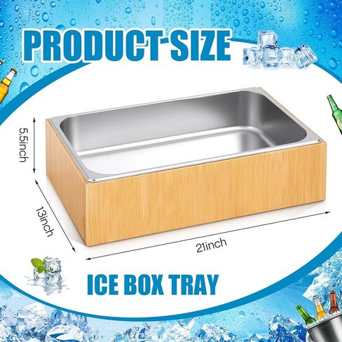 صندوق الإسكان Honeydak Ice مع علبة حامل ثلج قابلة للإزالة، دلو مشروب النبيذ والبيرة والشمبانيا لعرض البوفيهات، وعداد البار، ومبرد مشروبات الحفلات (الخيزران والفولاذ، 21 بوصة × 13 بوصة × 5.5 بوصة) in Kuwait