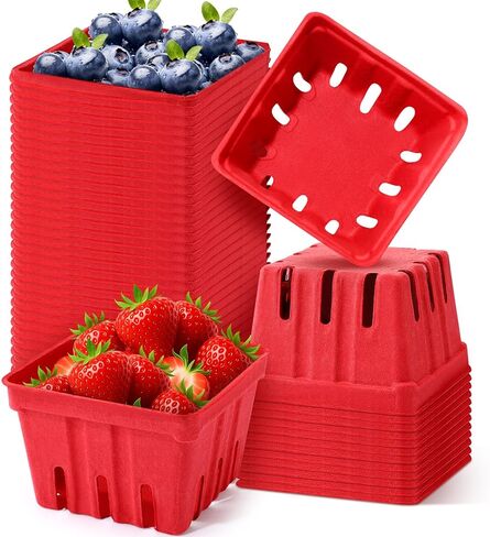 Mimorou 30 Pcs Natural Pulp Fiber Red Berry Baskets 1 Pint Molded Produce Vented Paper Fruit Container Produce Baskets for Christmas Party Decoration Farmers Market Strawberry Blueberry Vegetable in Kuwait