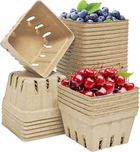 30 Pcs Natural Pulp Fiber Berry Basket Small Vented Berry Picking Basket Small Container Holder for Fruits Vegetable Farmer Market Grocery (30) in Saudi Arabia