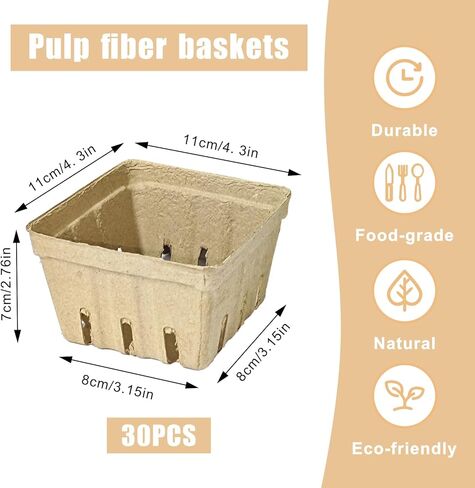 30 Pcs Natural Pulp Fiber Berry Basket Small Vented Berry Picking Basket Small Container Holder for Fruits Vegetable Farmer Market Grocery (30) in Saudi Arabia