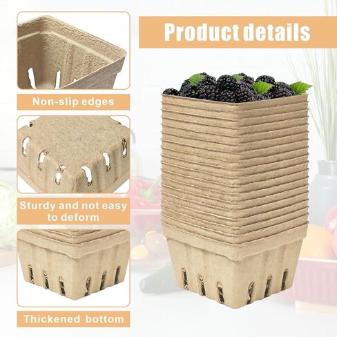 30 Pcs Natural Pulp Fiber Berry Basket Small Vented Berry Picking Basket Small Container Holder for Fruits Vegetable Farmer Market Grocery (30) in Saudi Arabia