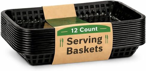 [12 قطعة] سلال طعام بلاستيكية سوداء مستطيلة مقاس 11.8 بوصة × 8-1/2 بوصة × 1-1/2 بوصة | سلال تقديم صينية الأطباق الكبيرة، الأفضل للوجبات المقلية والسريعة والمطاعم والمخبوزات والأجنحة ورقائق البطاطس in Kuwait